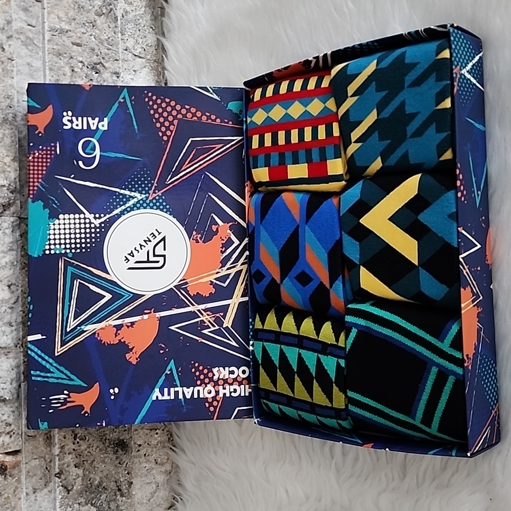 TensySaf High Quality Socks - Navy with Teal & Orange Accents Brand New
